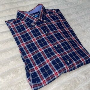 J. McLaughlin Men’s Blue and Red Casual Button Down Shirt Modern Fit size M